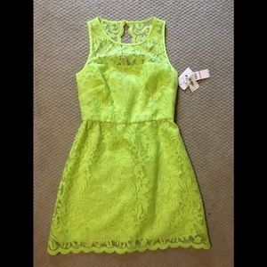 Lime green lace overlay dress